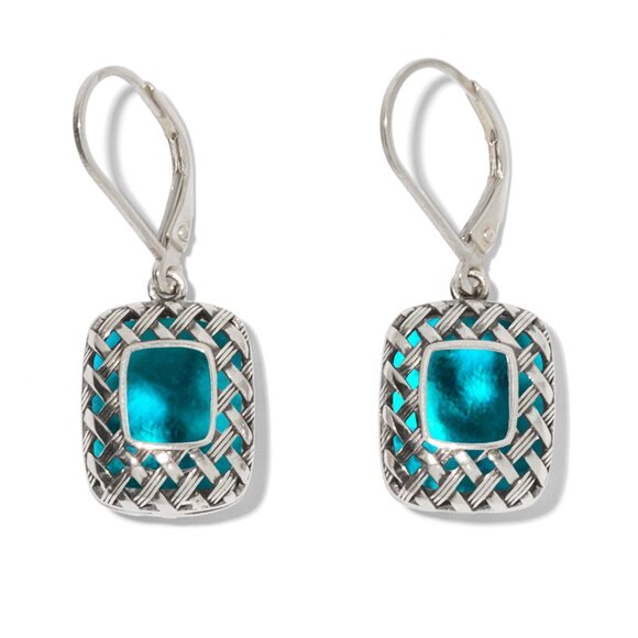 Recycled Vintage Mason Jar Vintage Quilted Square Lever Back Earrings - Picture 1 of 6